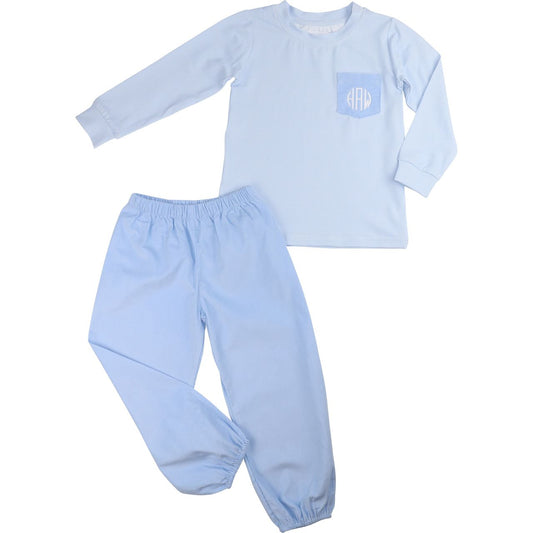 Blue Gingham Corduroy Ankle Pant Set
