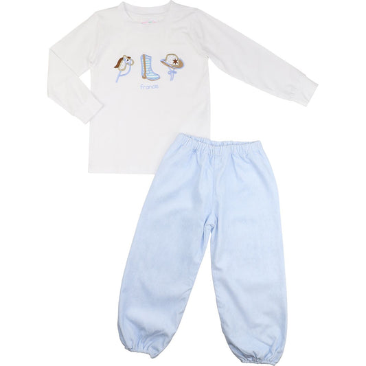Blue Gingham Corduroy Cowboy Pant Set