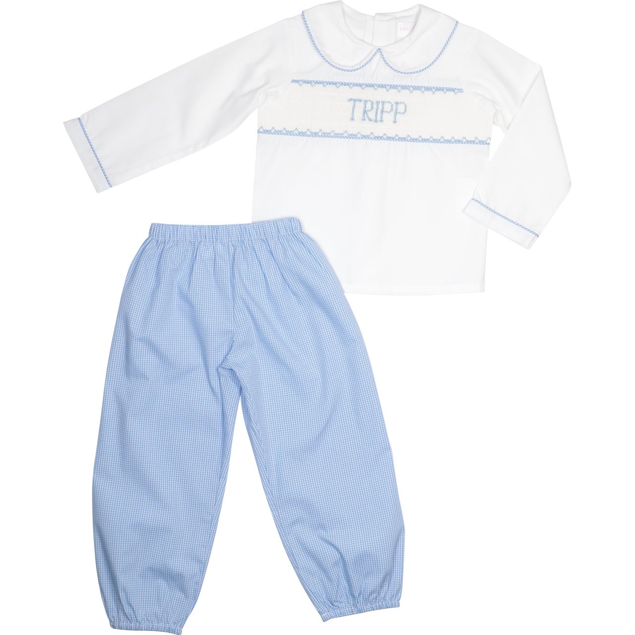 Blue Gingham Custom Smocked Ankle Pant Set