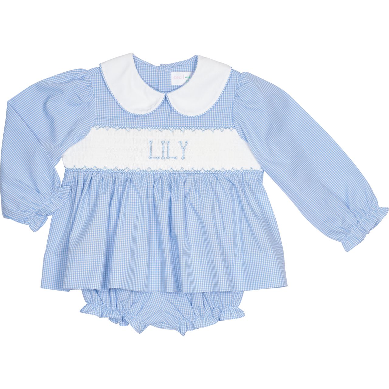 Blue Gingham Custom Smocked Diaper Set