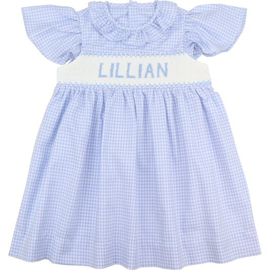 Blue Gingham Custom Smocked Dress