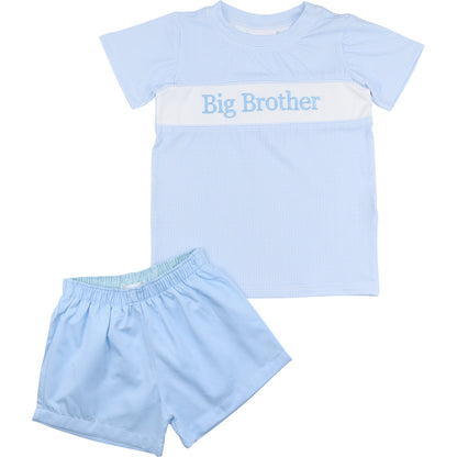 Blue Gingham Embroidered Big Brother Short Set