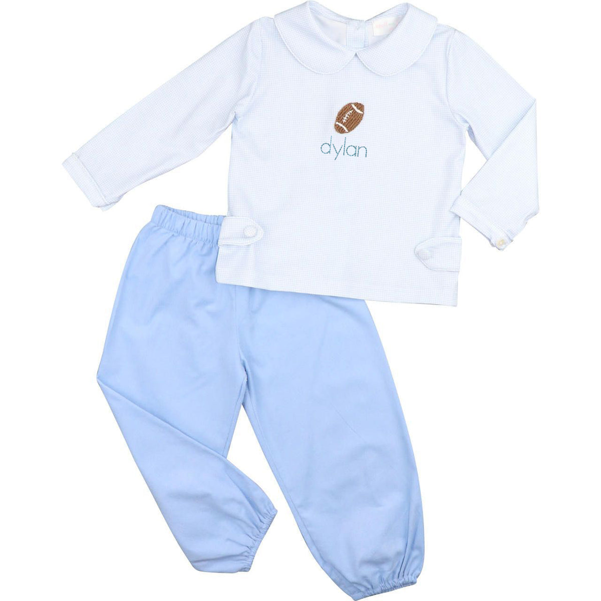Blue Gingham Knit Crochet Football Ankle Pant Set