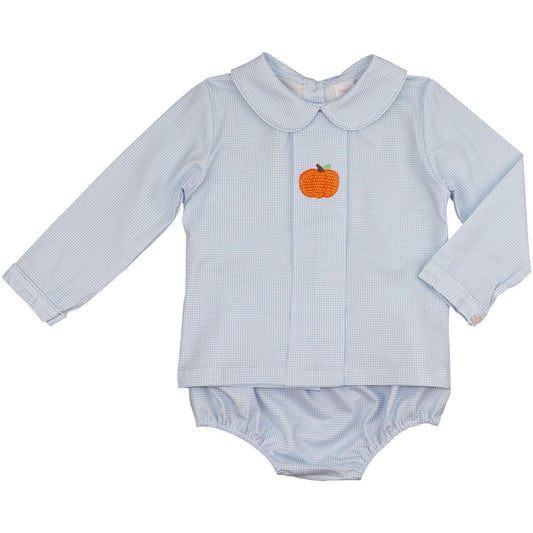 Blue Gingham Knit Crochet Pumpkin Diaper Set