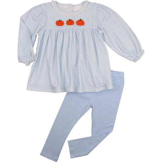 Blue Gingham Knit Crochet Pumpkin Legging Set