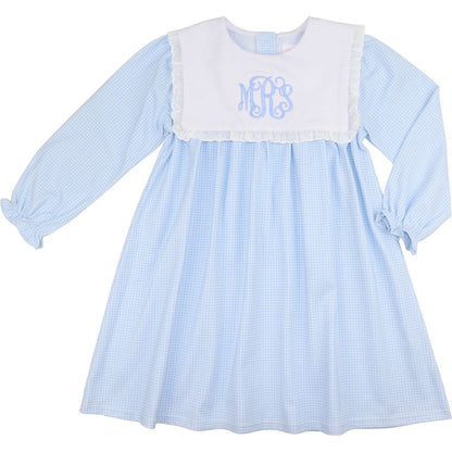 Blue Gingham Knit Square Collar Dress