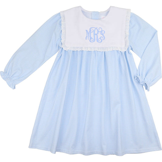 Blue Gingham Knit Square Collar Dress