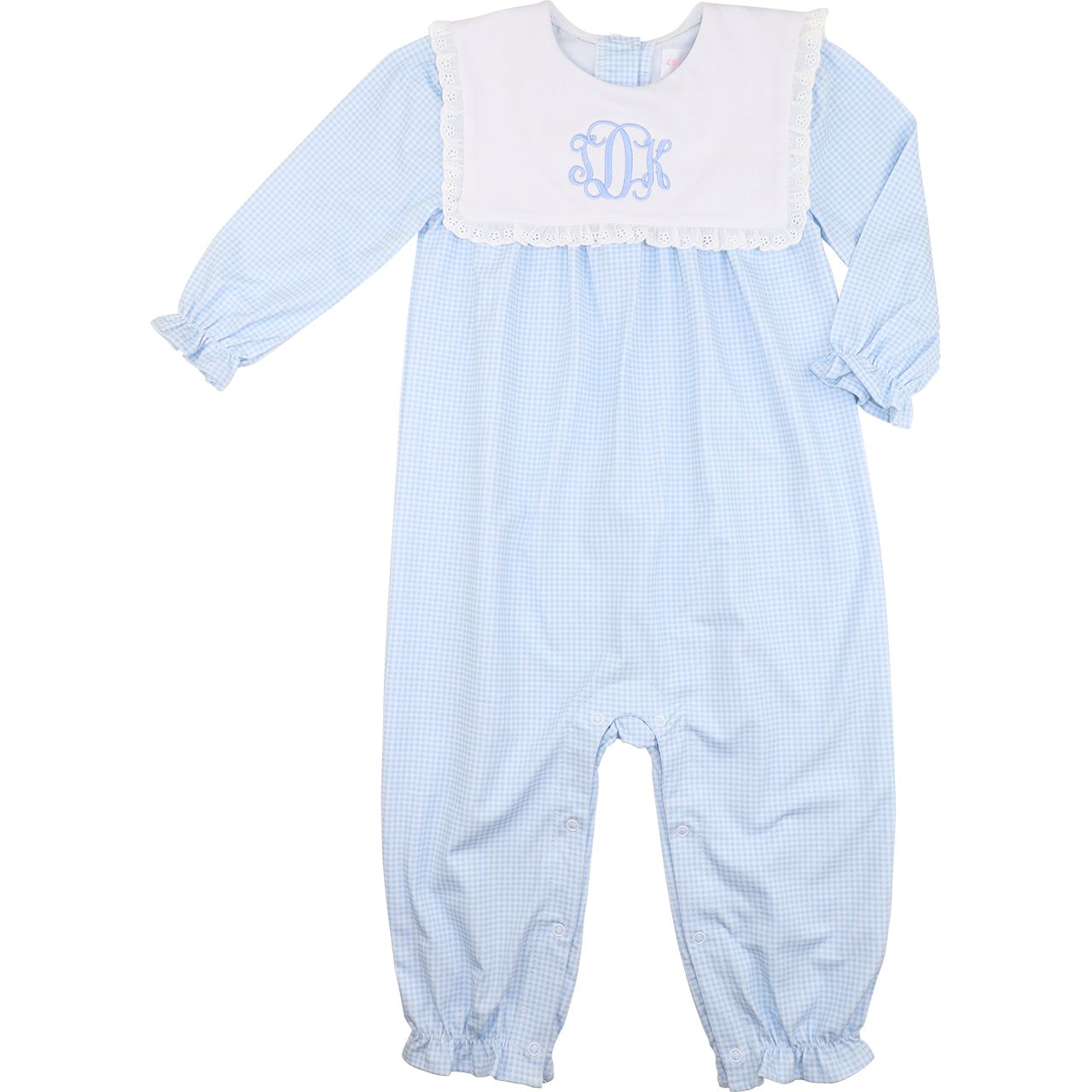 Blue Gingham Knit Square Collar Long Bubble