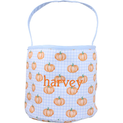 Blue Gingham Pumpkin Candy Bucket