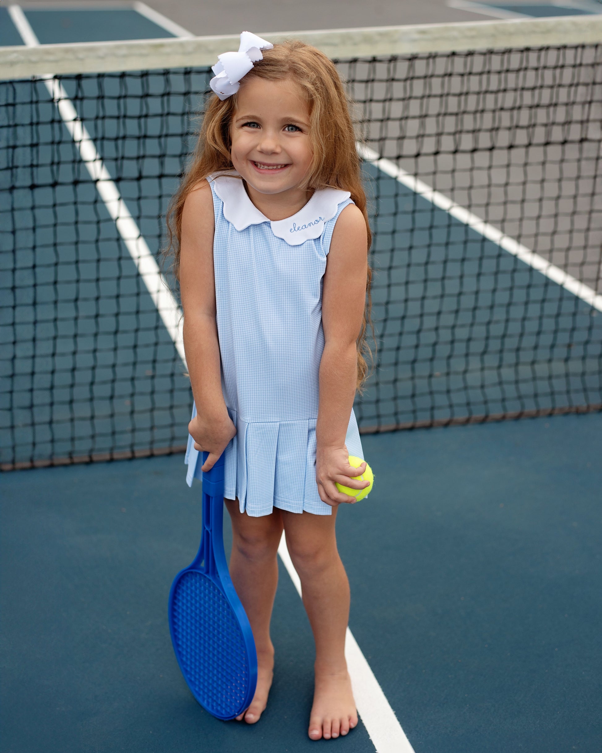 Blue Gingham Scalloped Collar Knit Tennis Dress Size 2T