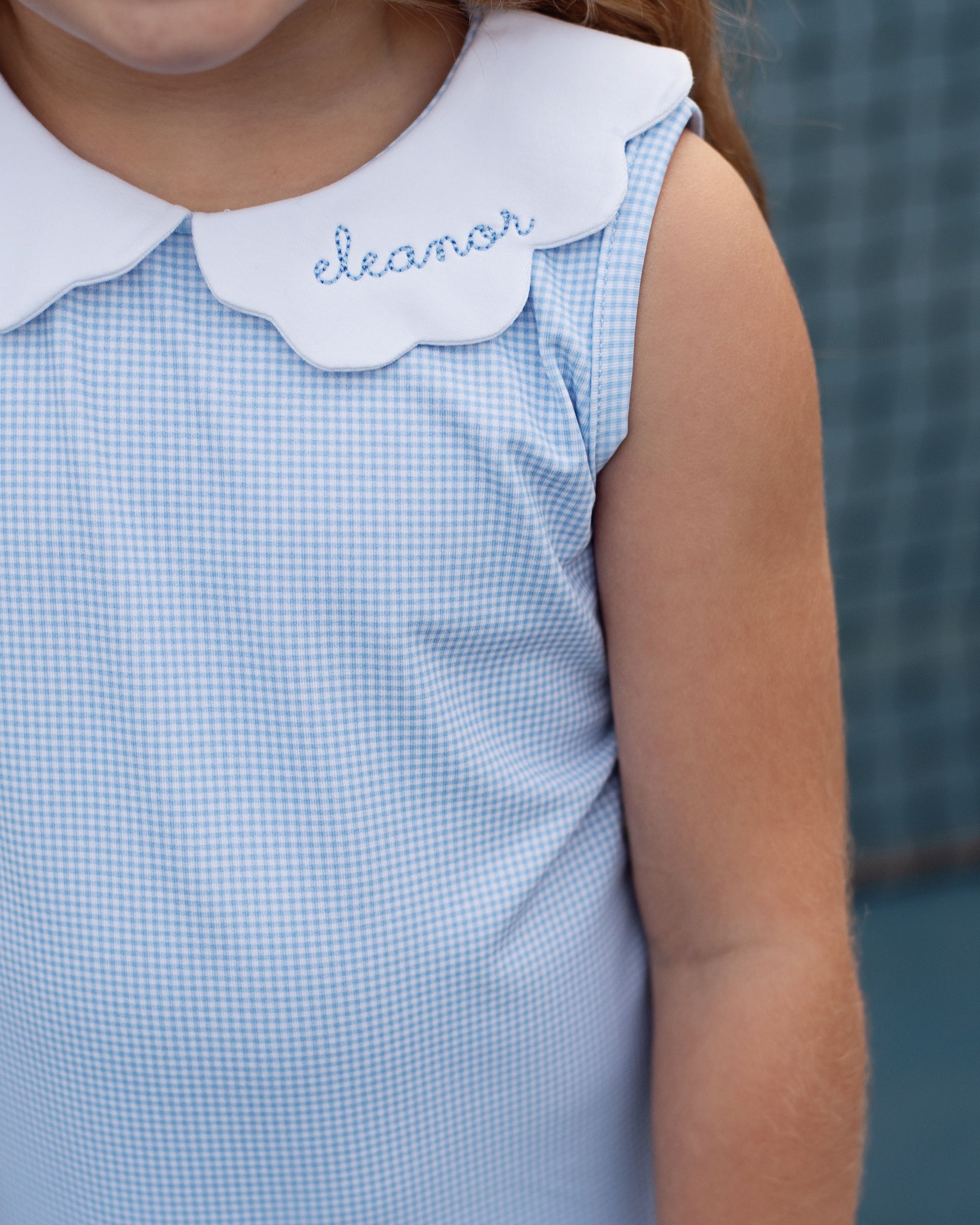 Blue Gingham Scalloped Collar Knit Tennis Dress Size 2T