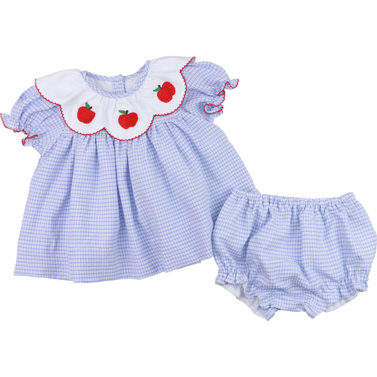 Blue Gingham Seersucker Apple Diaper Set