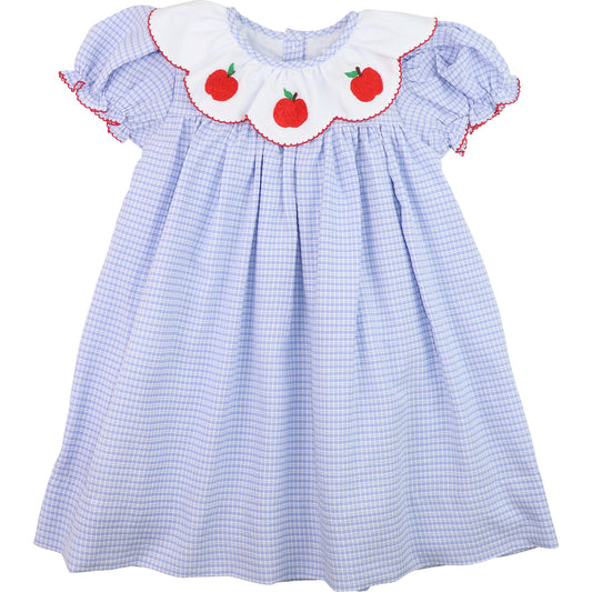 Blue Gingham Seersucker Apple Dress