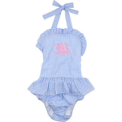 Blue Gingham Seersucker Swimsuit