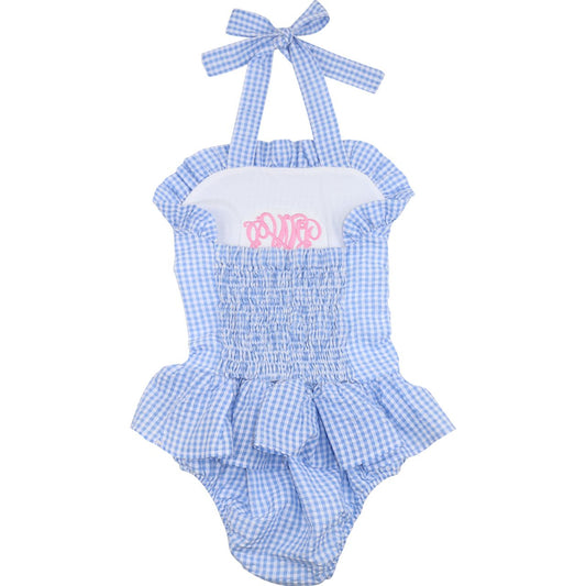 Blue Gingham Seersucker Swimsuit