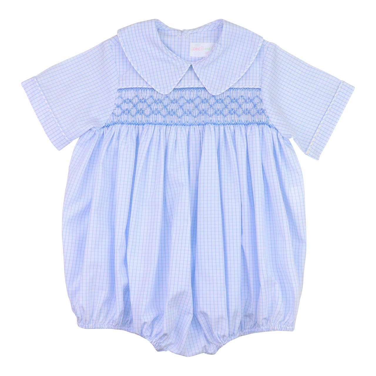 Blue Gingham Smocked Bubble