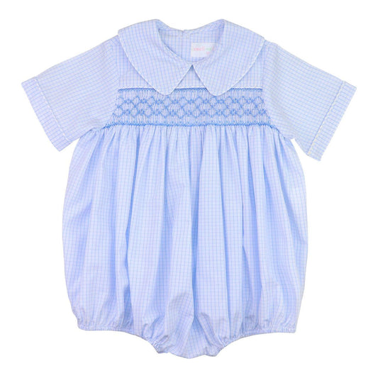 Blue Gingham Smocked Bubble