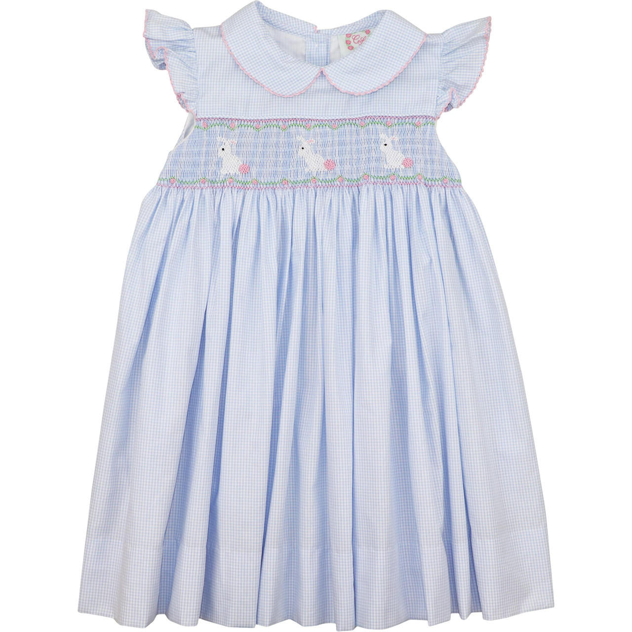 Blue Gingham Smocked Bunnies Dress2
