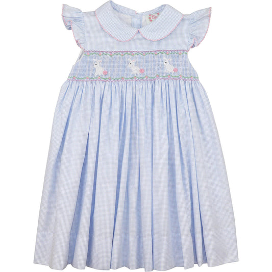 Blue Gingham Smocked Bunnies Dress2