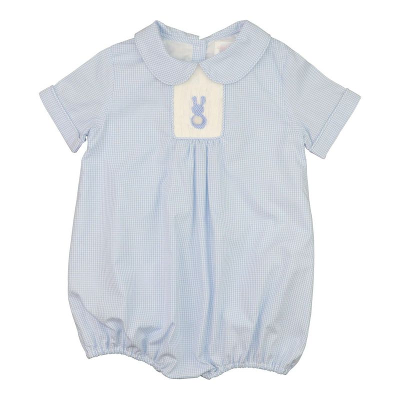 Blue Gingham Smocked Bunny Bubble