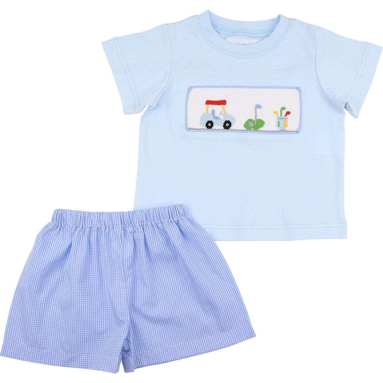 Blue Gingham Smocked Golf Short Set