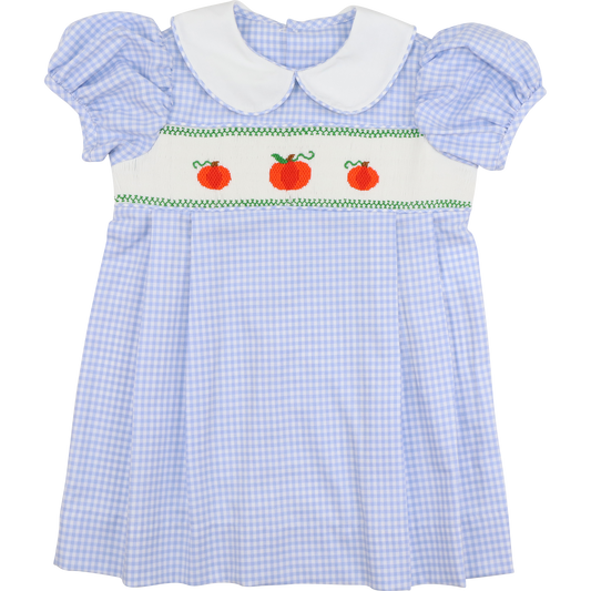 Blue Gingham Smocked Pumpkin Dress