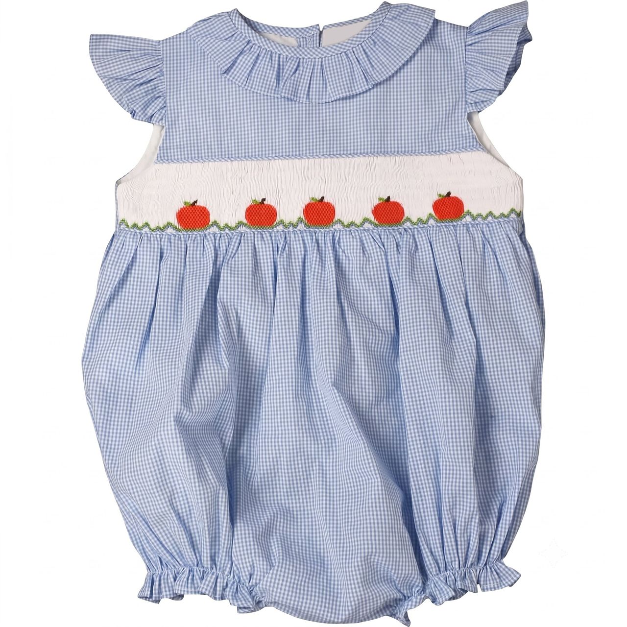 Blue Gingham Smocked Pumpkins Bubble