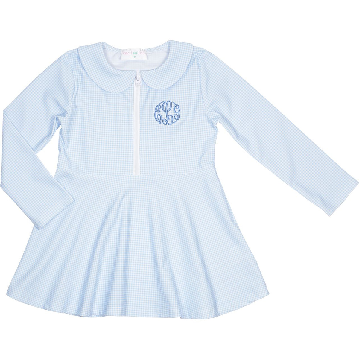 Blue Gingham Zipper Lycra Tennis Dress