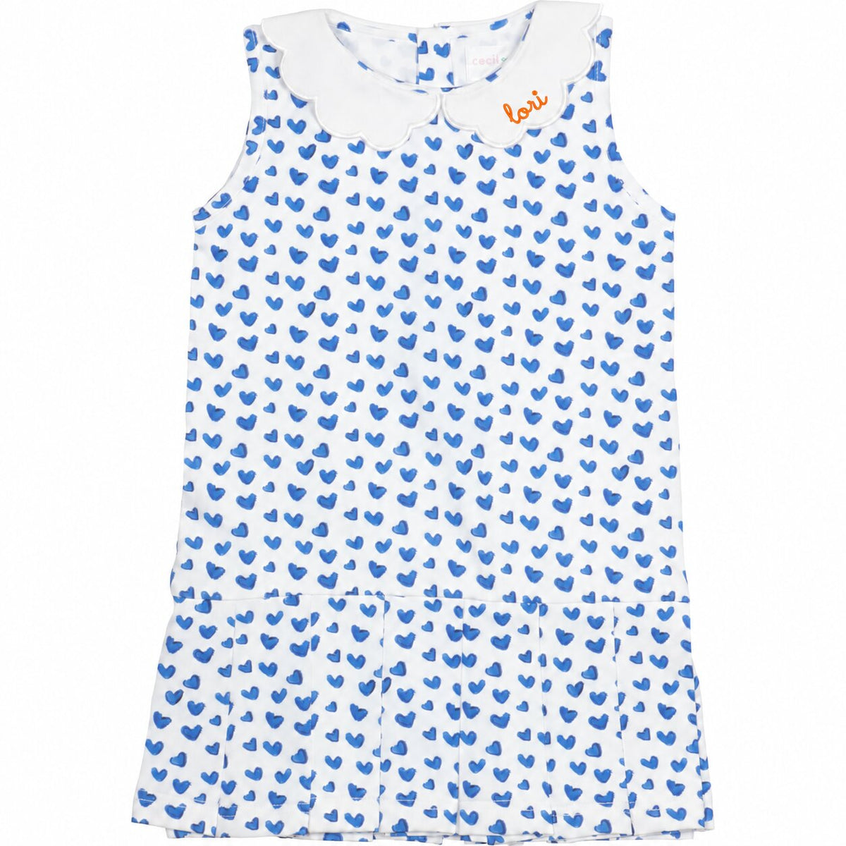Blue Heart Print Knit Tennis Dress with orange monogram