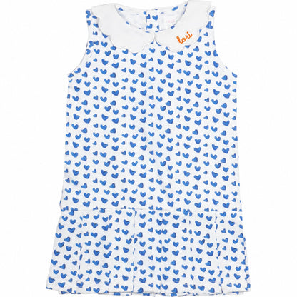 Blue Heart Print Knit Tennis Dress with orange monogram