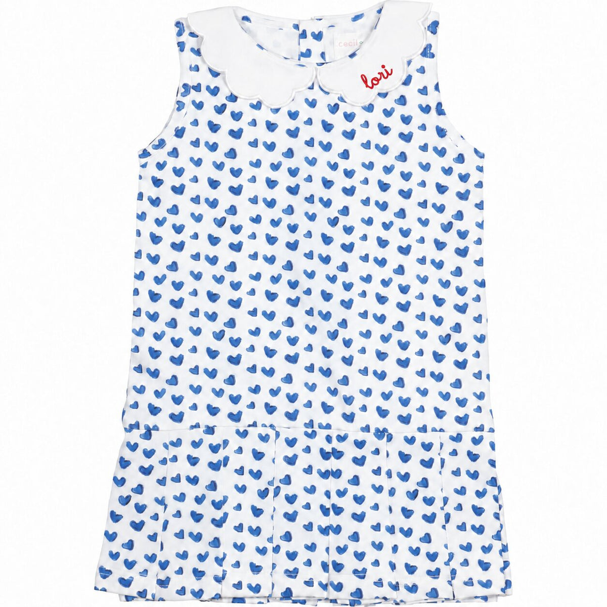 Blue Heart Print Knit Tennis Dress with red monogram