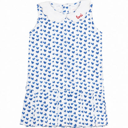 Blue Heart Print Knit Tennis Dress with red monogram