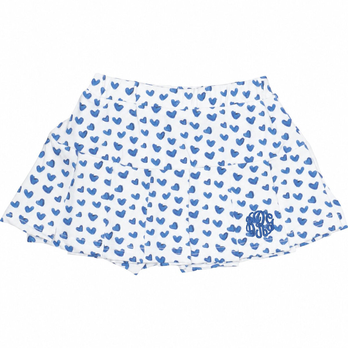 Blue Heart Print Knit Tennis Skirt with blue monogram
