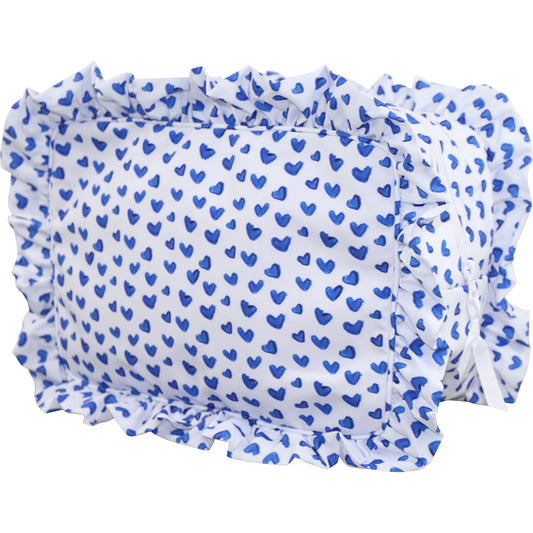 Blue Heart Ruffle Zipper Pouch Without Monogram