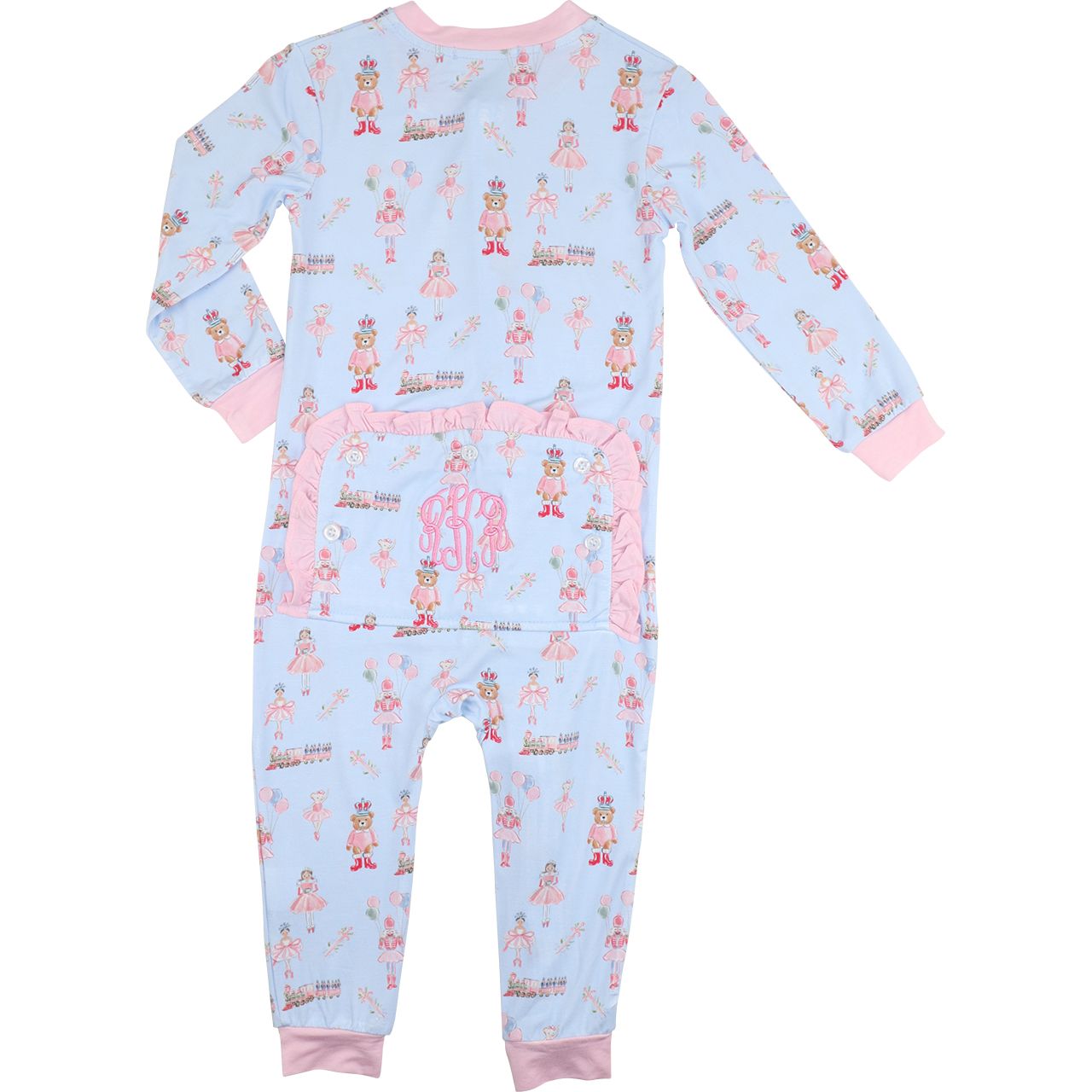 Blue Holiday Ballerina Print Knit Zipper Pajamas