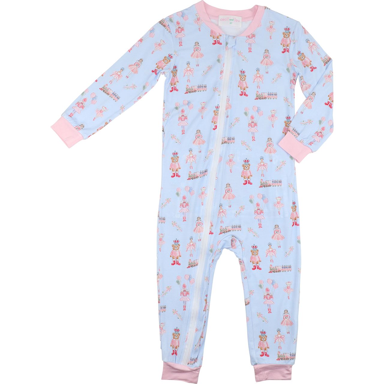 Blue Holiday Ballerina Print Knit Zipper Pajamas