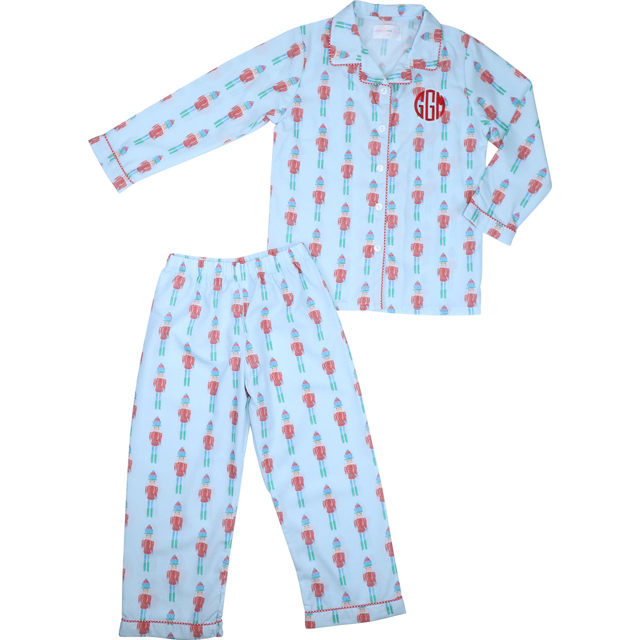Blue Holiday Nutcracker Button Down Pajamas