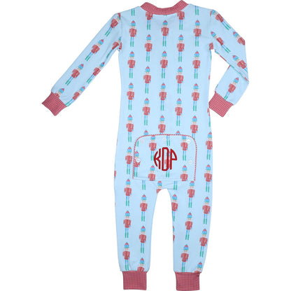 Blue Holiday Nutcracker Knit Zipper Pajamas