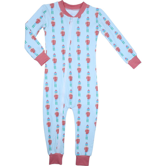 Blue Holiday Nutcracker Knit Zipper Pajamas
