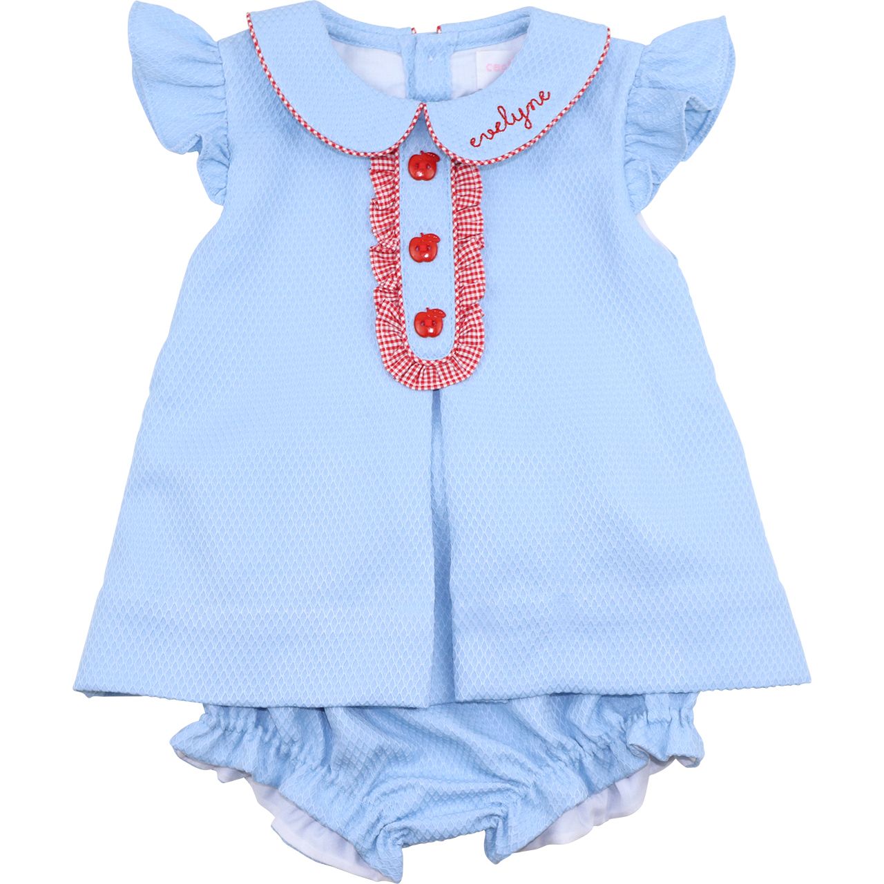 Blue Honeycomb Apple Button Diaper Set