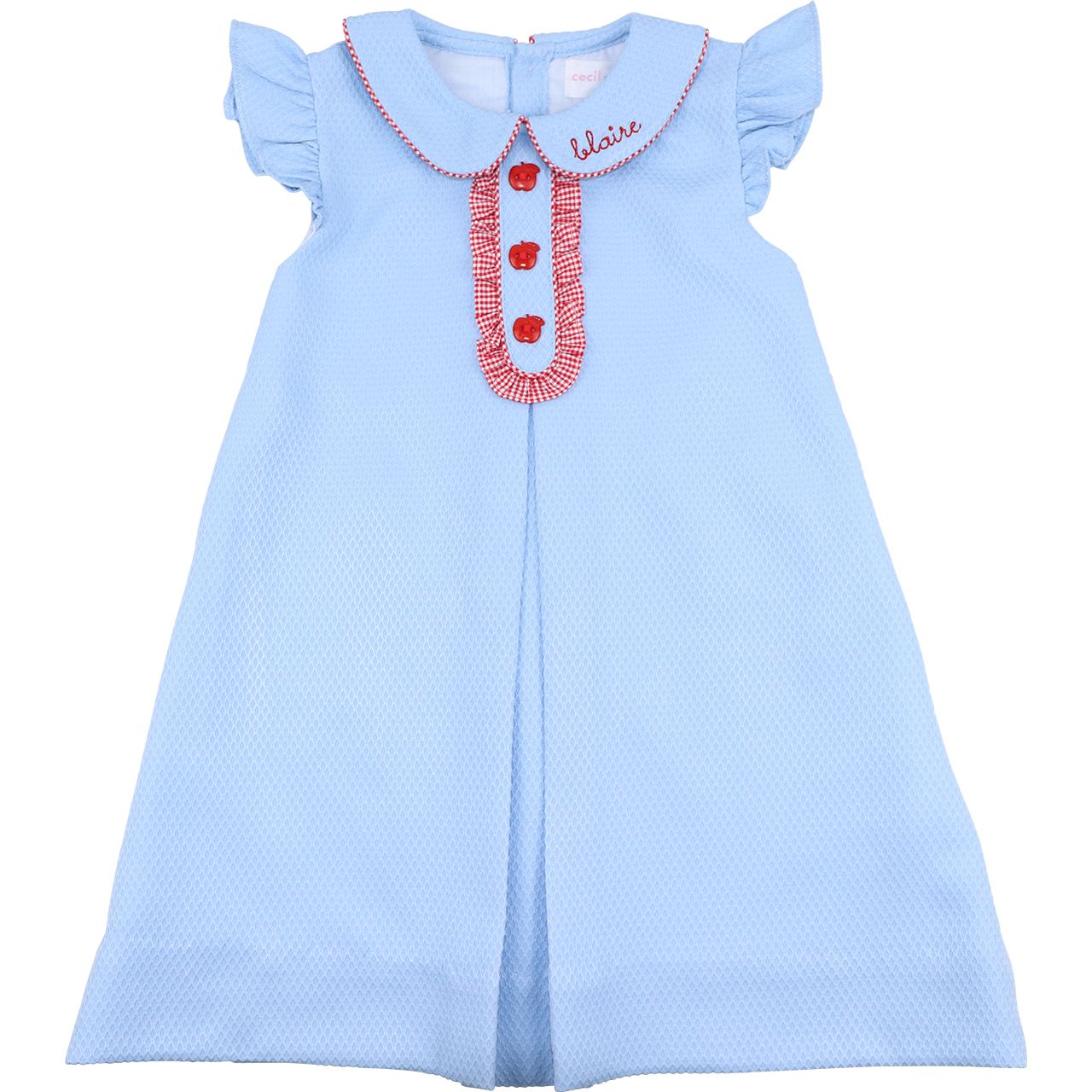 Blue Honeycomb Apple Button Dress