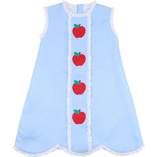 Blue Honeycomb Applique Apple Dress