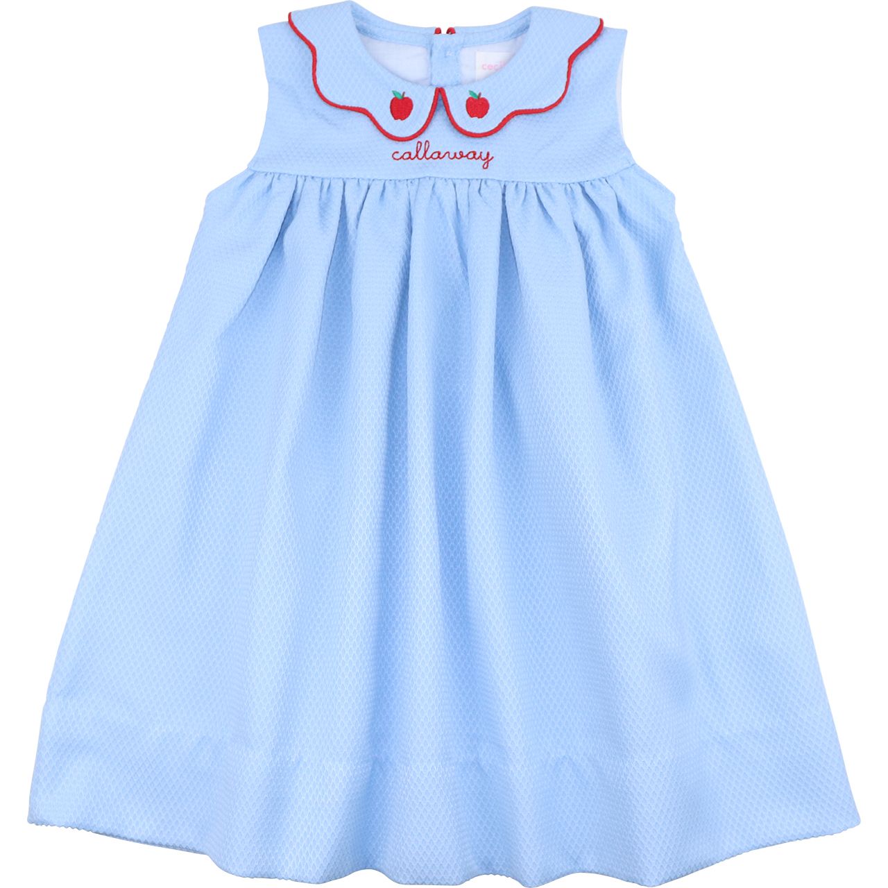 Blue Honeycomb Embroidered Apple Dress