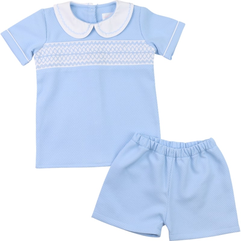 Blue Honeycomb Smocked Short Set