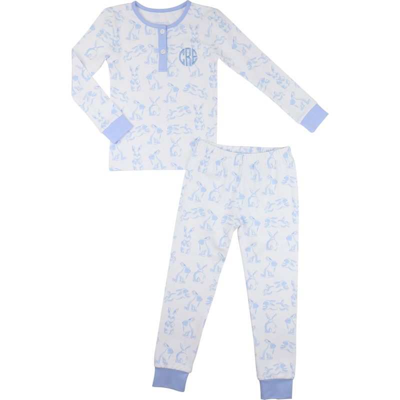 Blue Hopping Bunny Knit Pajamas