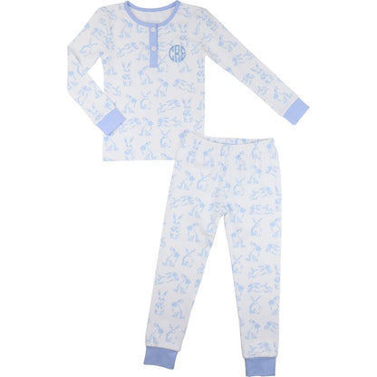 Blue Hopping Bunny Knit Pajamas