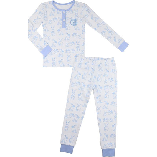 Blue Hopping Bunny Knit Pajamas