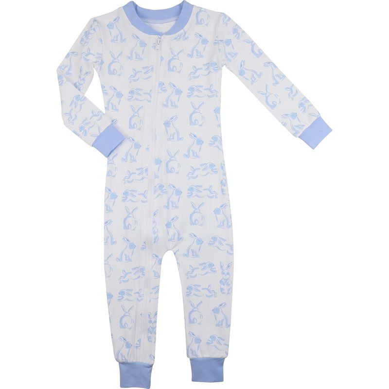 Blue Hopping Bunny Knit Zipper Pajamas