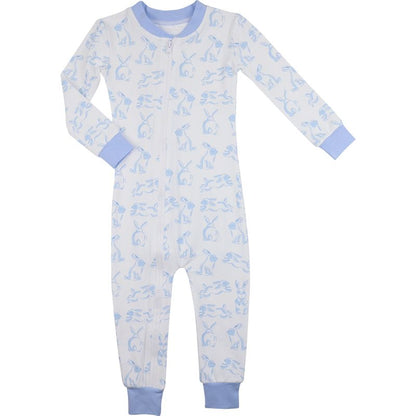 Blue Hopping Bunny Knit Zipper Pajamas