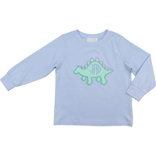 Blue Knit Applique Dinosaur Shirt